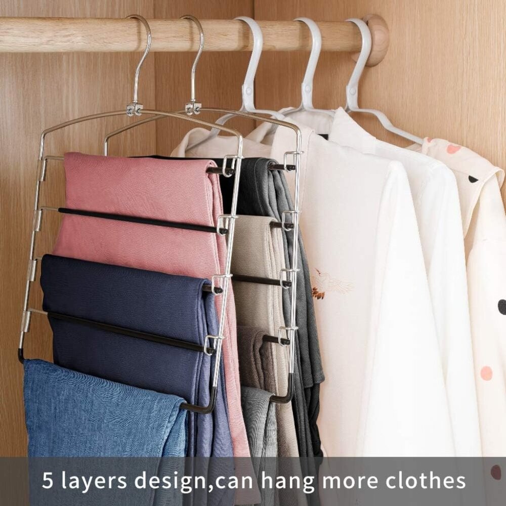 Pants Hangers Non Slip 6 Pack Space Saving Hangers Multi-Layer Swing Arm Pants H - Picture 2 of 6